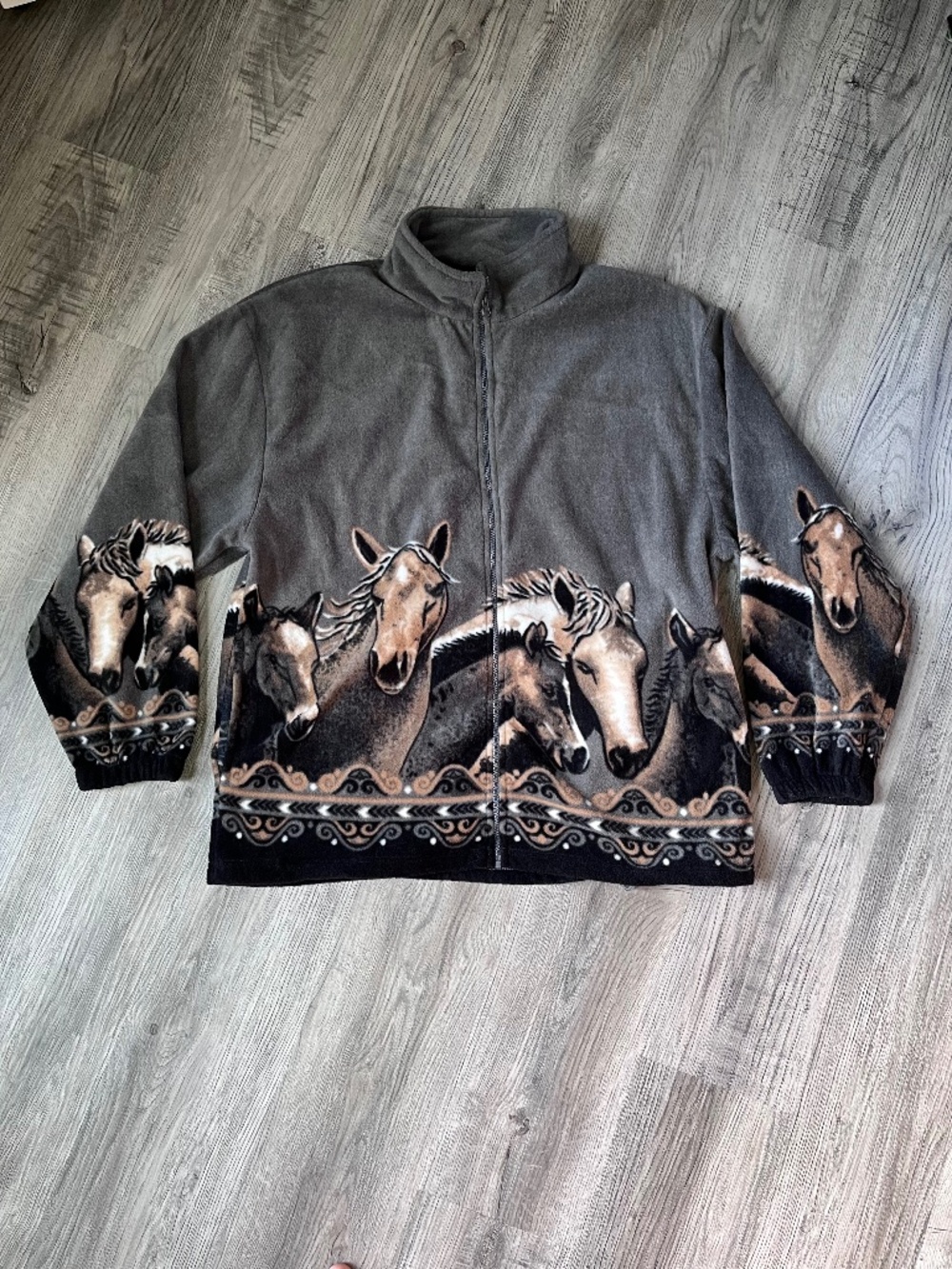 Vintage Mazmania 1990s Fleece Jacket Wild Horses All Over Print Size Large